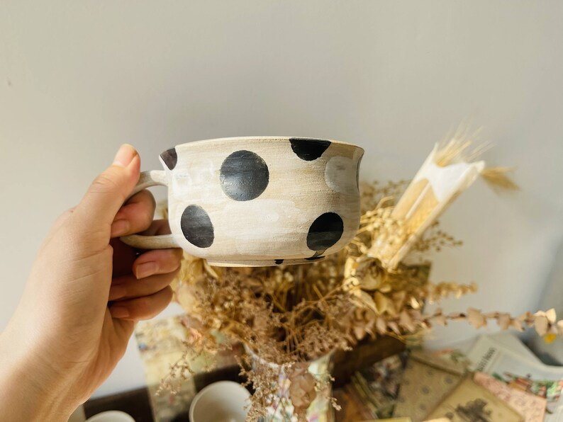 Ceramic Coffee Mug Handmade, Wave Point Personalized Pottery Mug