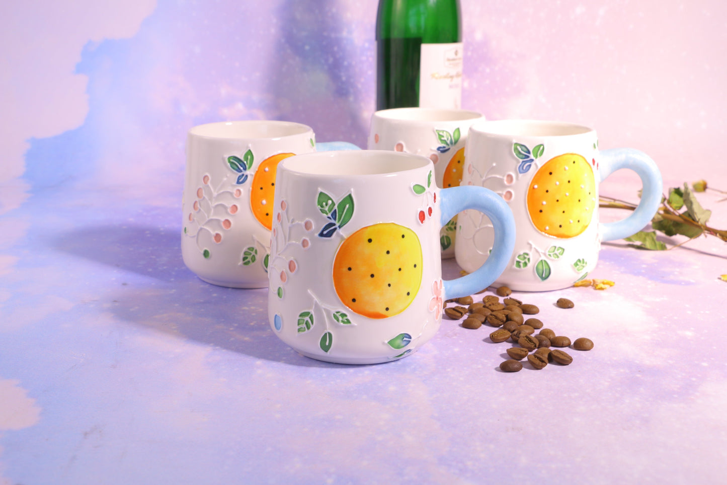 Ceramic Coffee Mug Handmade, Hand-painted Fruit Personalized Pottery Mug