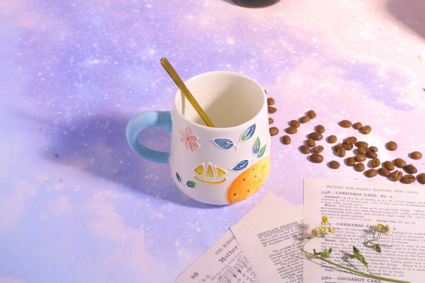 Ceramic Coffee Mug Handmade, Hand-painted Fruit Personalized Pottery Mug