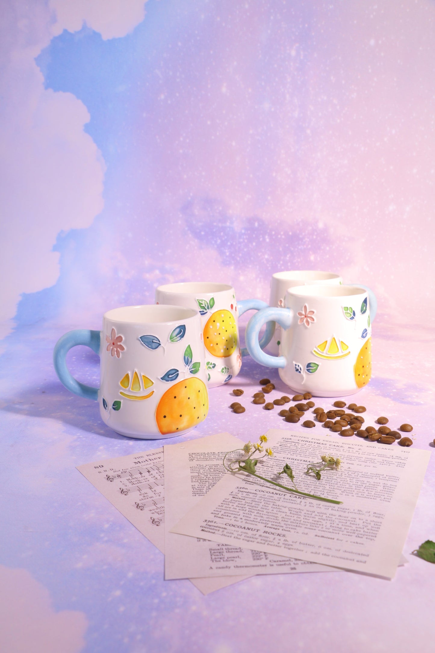 Ceramic Coffee Mug Handmade, Hand-painted Fruit Personalized Pottery Mug