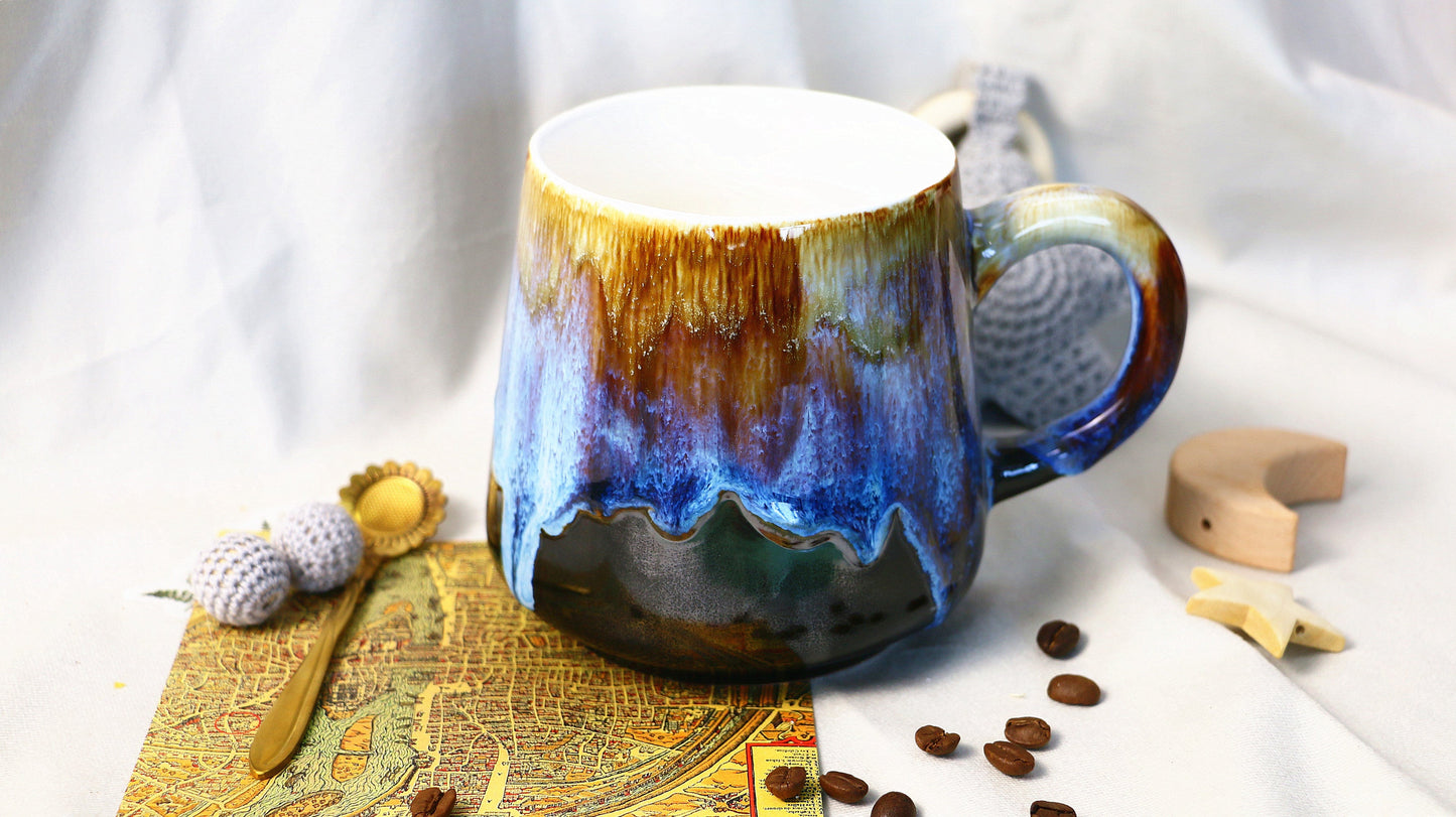 Blue Ceramic Coffee mug, Violet Pottery mug, Coffee Lover Gift