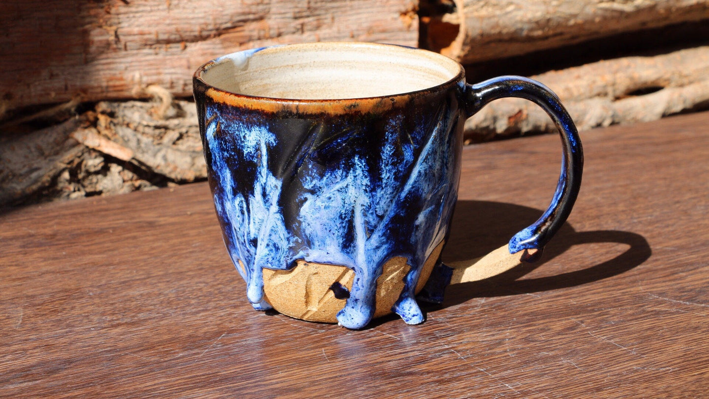 Ceramic Coffee Mug Handmade, Personalized Mysterious Blue Pottery Mug