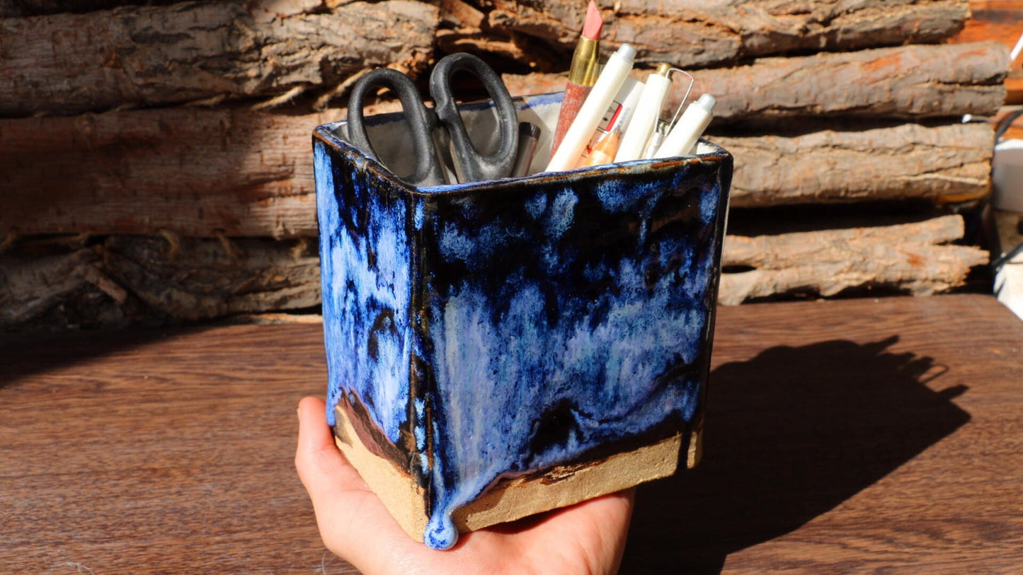 Ceramic Coffee Mug Handmade, Personalized Mysterious Blue Pottery Mug