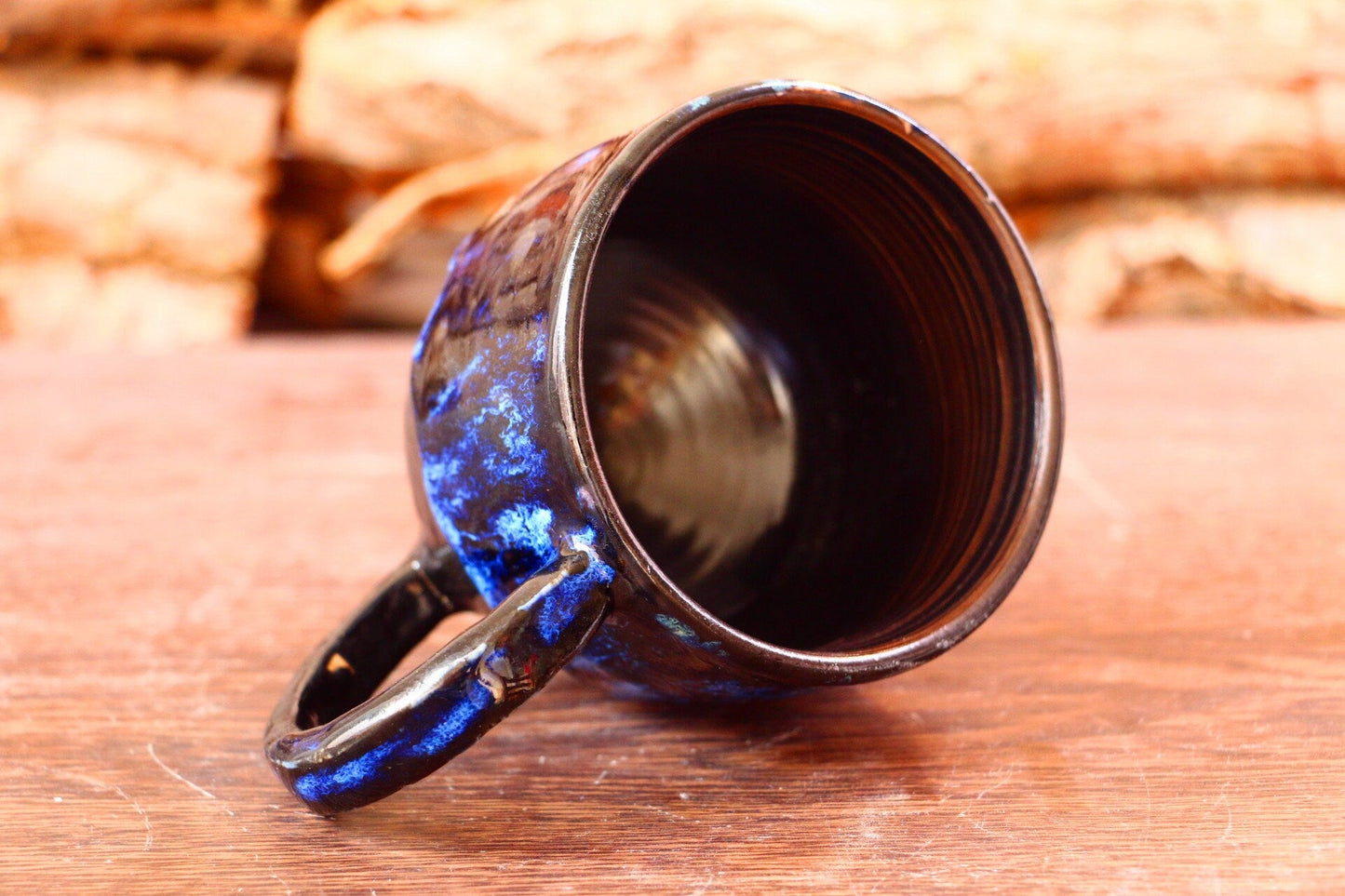 Ceramic Coffee Mug Handmade, Blue Personalized Pottery Mug