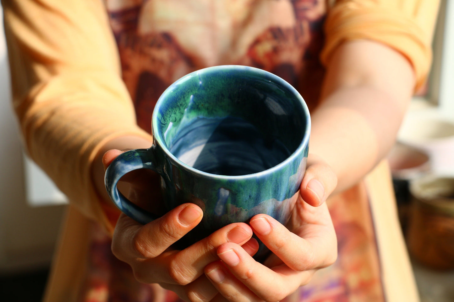 Ceramic Coffee Mug Handmade, Peacock Personalized Pottery Mug