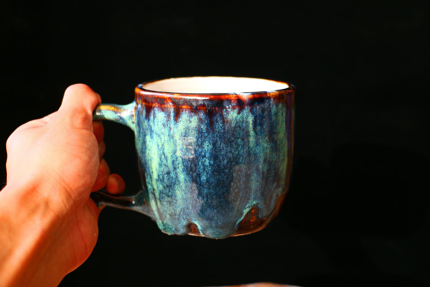 Handmade Psychedelic Green Ceramic Mugs For Coffee Lovers, Personalized Pottery Mug