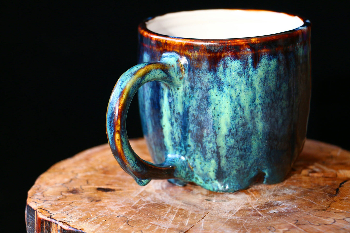 Handmade Psychedelic Green Ceramic Mugs For Coffee Lovers, Personalized Pottery Mug