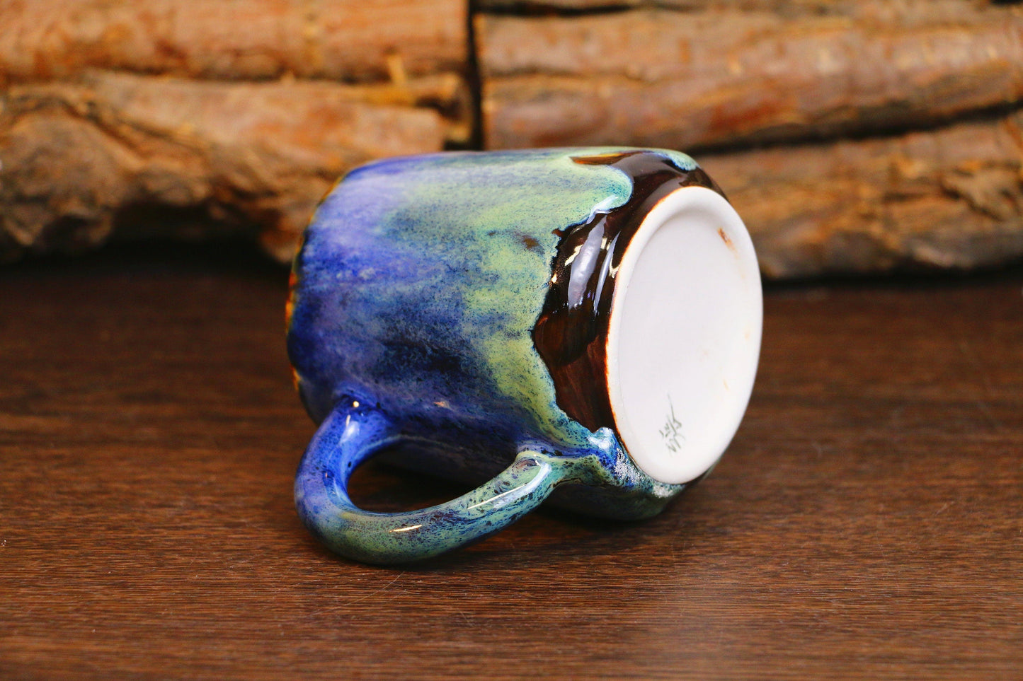 Ceramic Coffee Mug Handmade,Green And Blue Personalized Pottery Mug