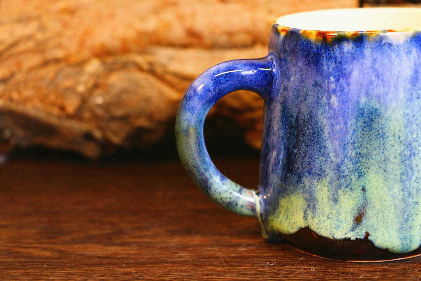 Ceramic Coffee Mug Handmade,Green And Blue Personalized Pottery Mug
