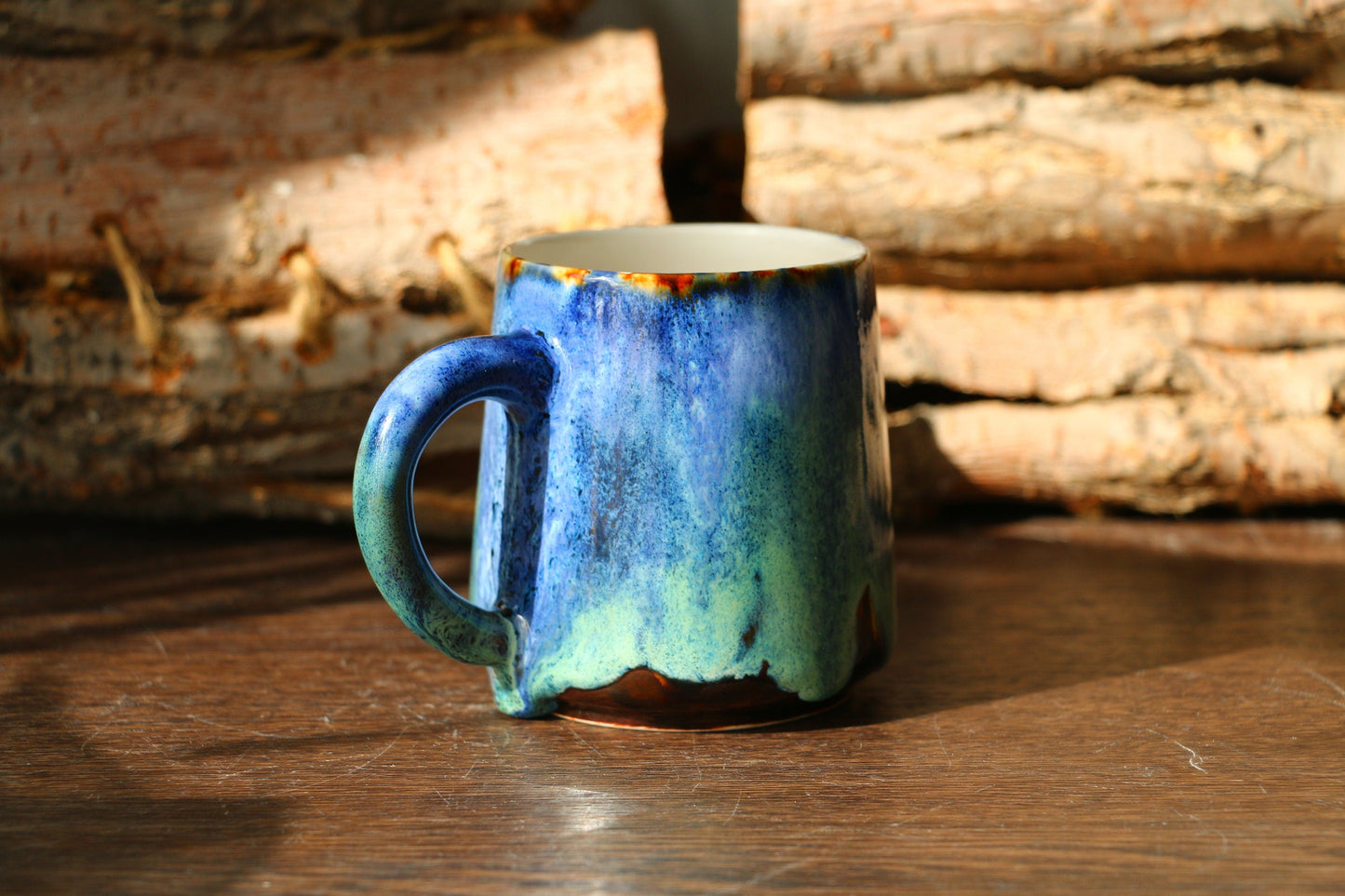 Ceramic Coffee Mug Handmade,Green And Blue Personalized Pottery Mug