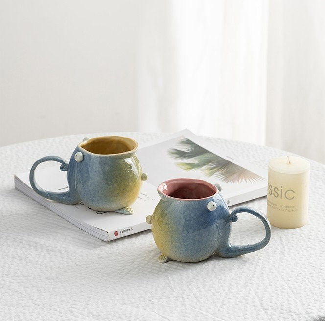 Monster Ceramic Mug, Handmade Personalized Pottery Coffee Mug