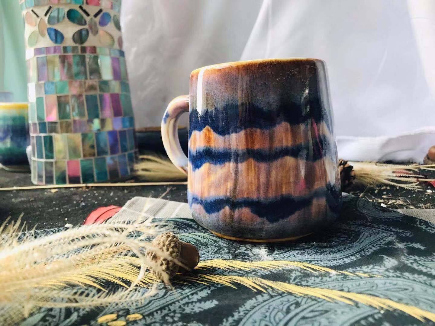 Ceramic Coffee Mug Handmade, Rainbow Personalized Pottery Mug