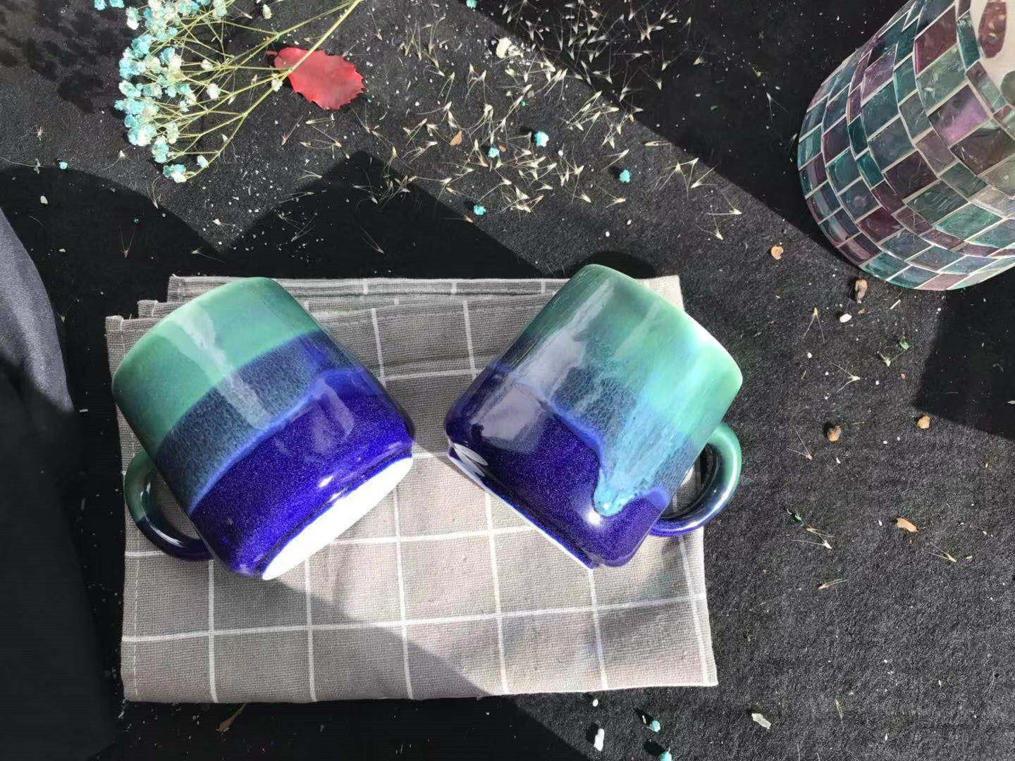 Ceramic Coffee Mug Handmade, Blue And Green Personalized Pottery Mug