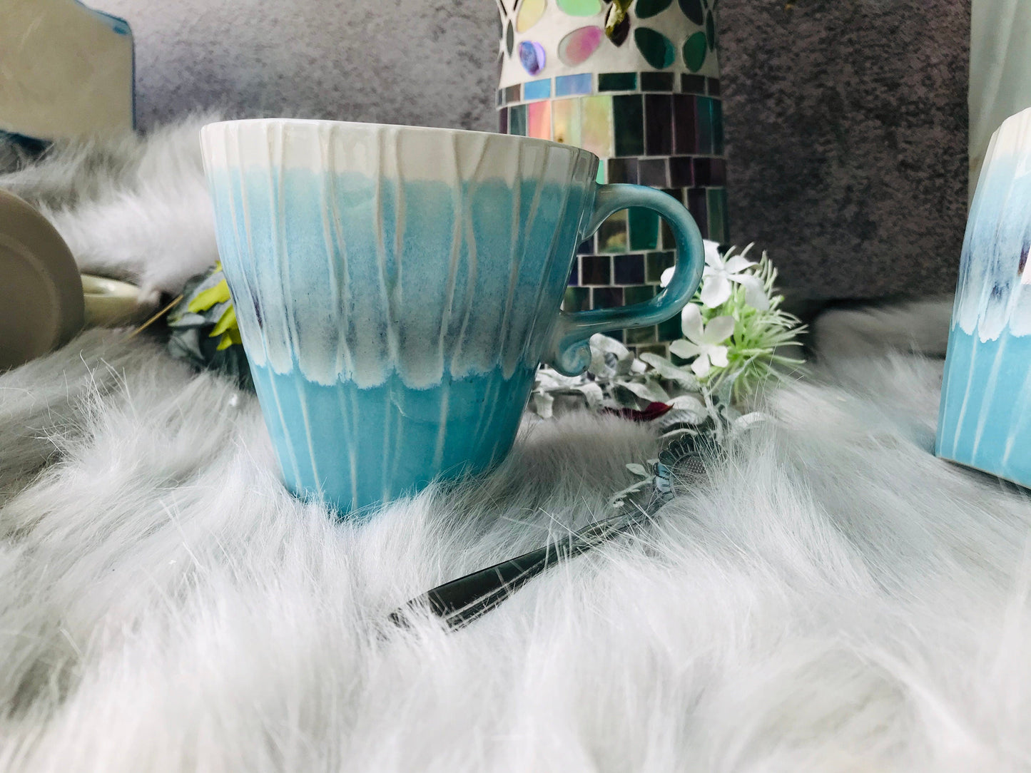Blue Ceramic Coffee Mug Handmade, 14 Oz Personalized Pottery Mug