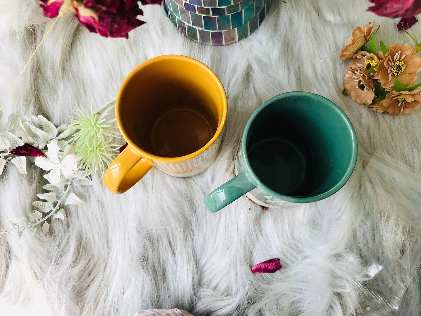 Ceramic Coffee Mug Handmade, Green And Yellow Personalized Pottery Mug