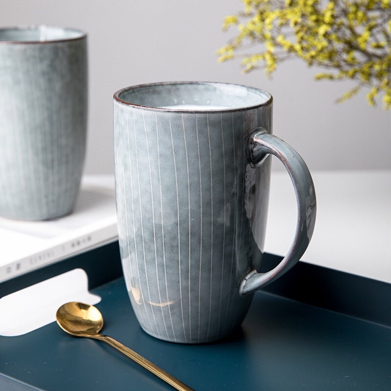 20 Oz Retro Blue Starry Ocean Ceramic Mug, Rustic Handmade Ceramic Coffee Mug