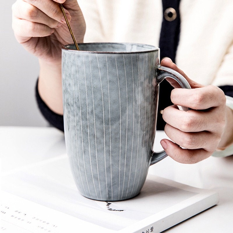 20 Oz Retro Blue Starry Ocean Ceramic Mug, Rustic Handmade Ceramic Coffee Mug