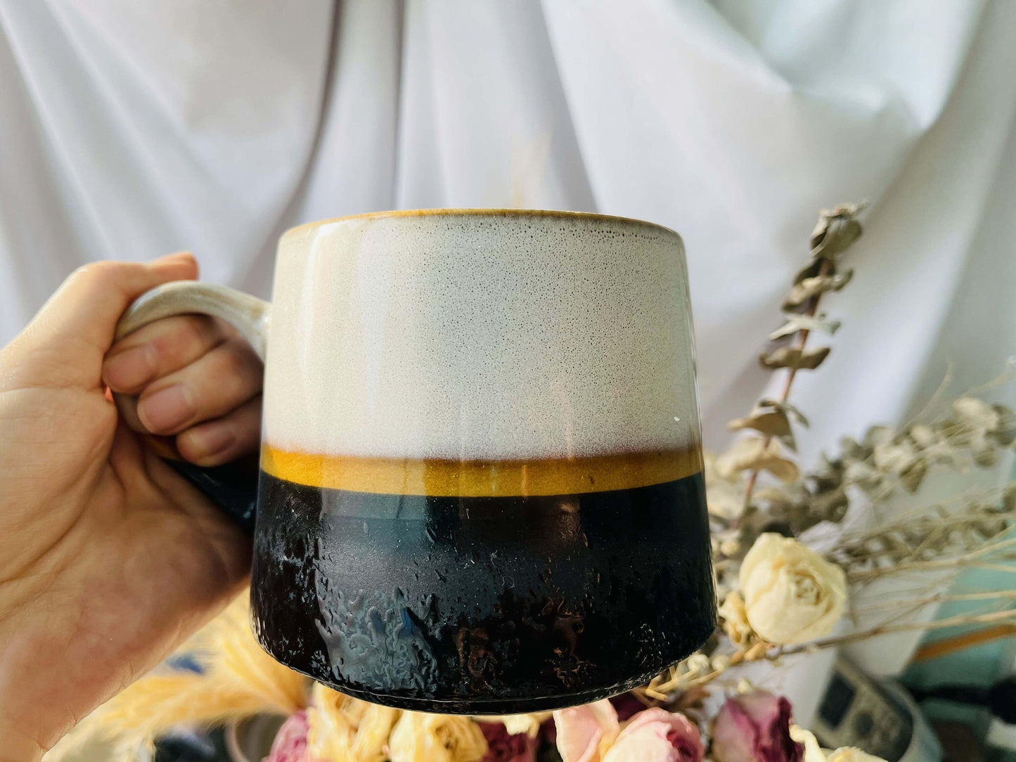Ceramic Coffee Mug Handmade, Black And White Personalized Mug