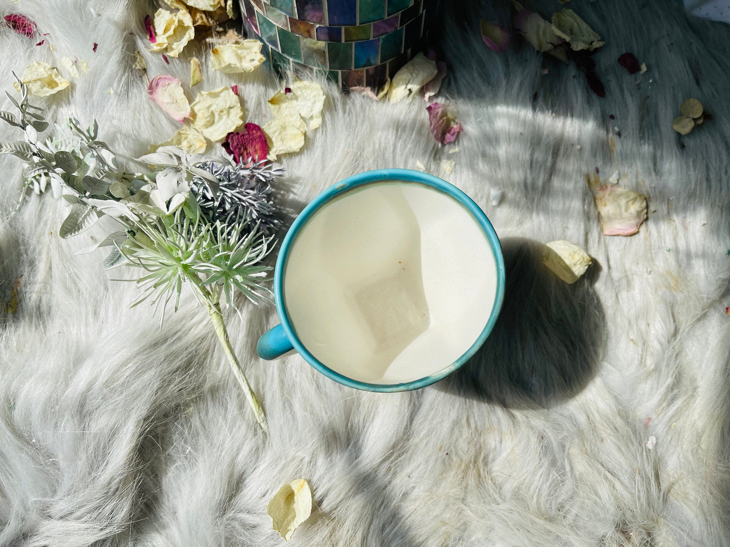 Ceramic Coffee Mug Handmade, Blue And White Square Personalized Pottery Mug