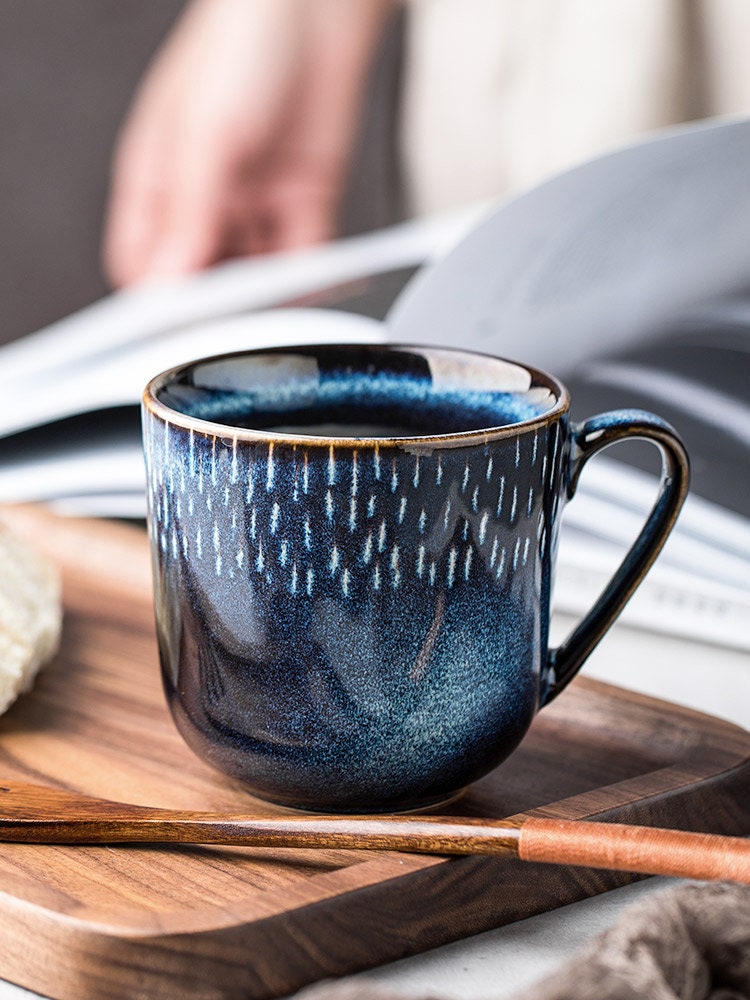 Ceramic Coffee Mug Handmade, White Raindrops Personalized Pottery Mug