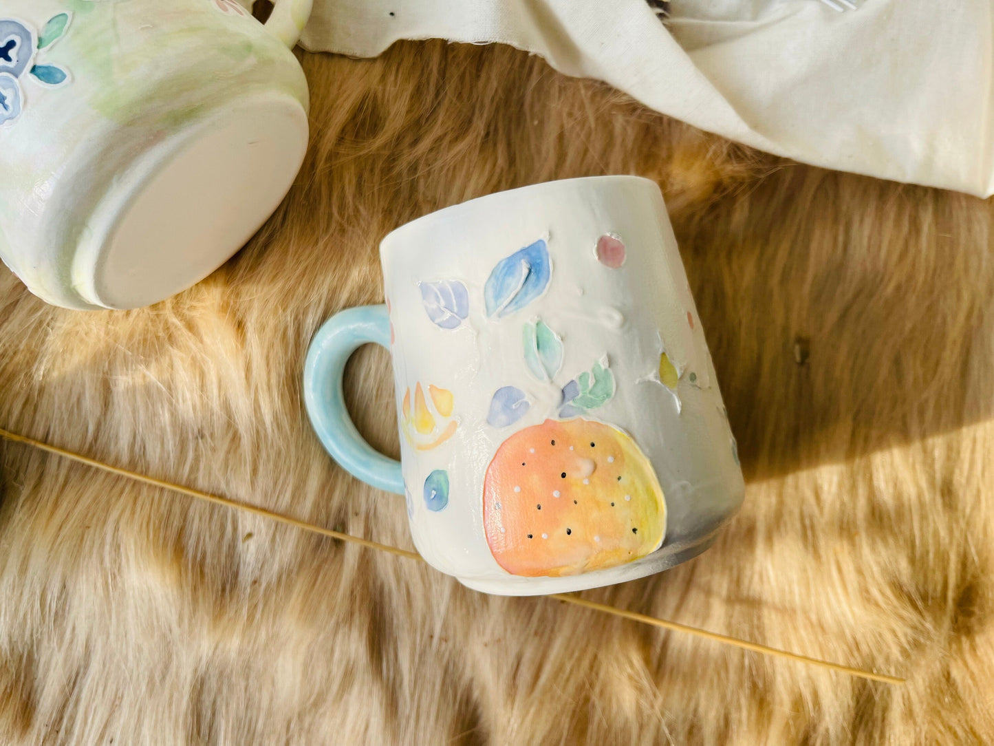 Ceramic Coffee Mug Handmade, Hand-painted Fruit Personalized Pottery Mug