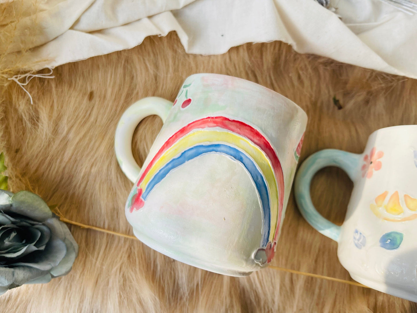 Ceramic Coffee Mug Handmade, Hand-painted Fruit Personalized Pottery Mug