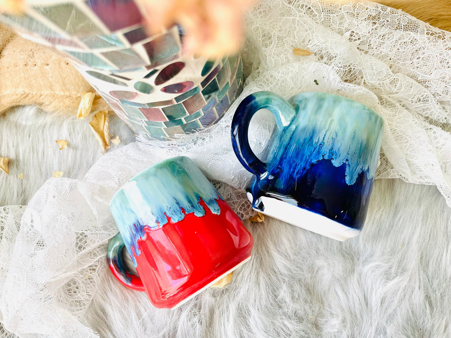 Ceramic Coffee Mug Handmade, Water Blue Personalized Pottery Mug
