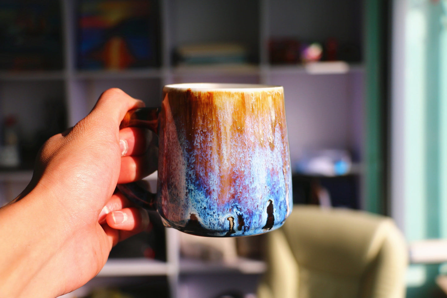 Blue Ceramic Coffee mug, Violet Pottery mug, Coffee Lover Gift