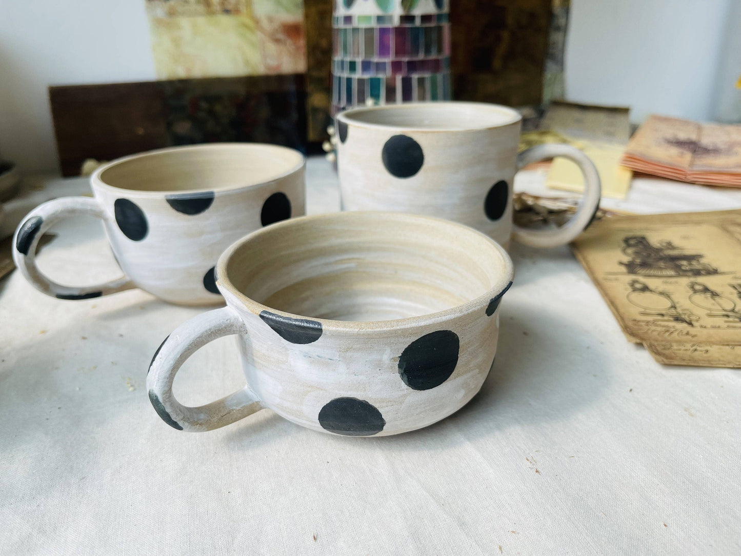 Ceramic Coffee Mug Handmade, Wave Point Personalized Pottery Mug