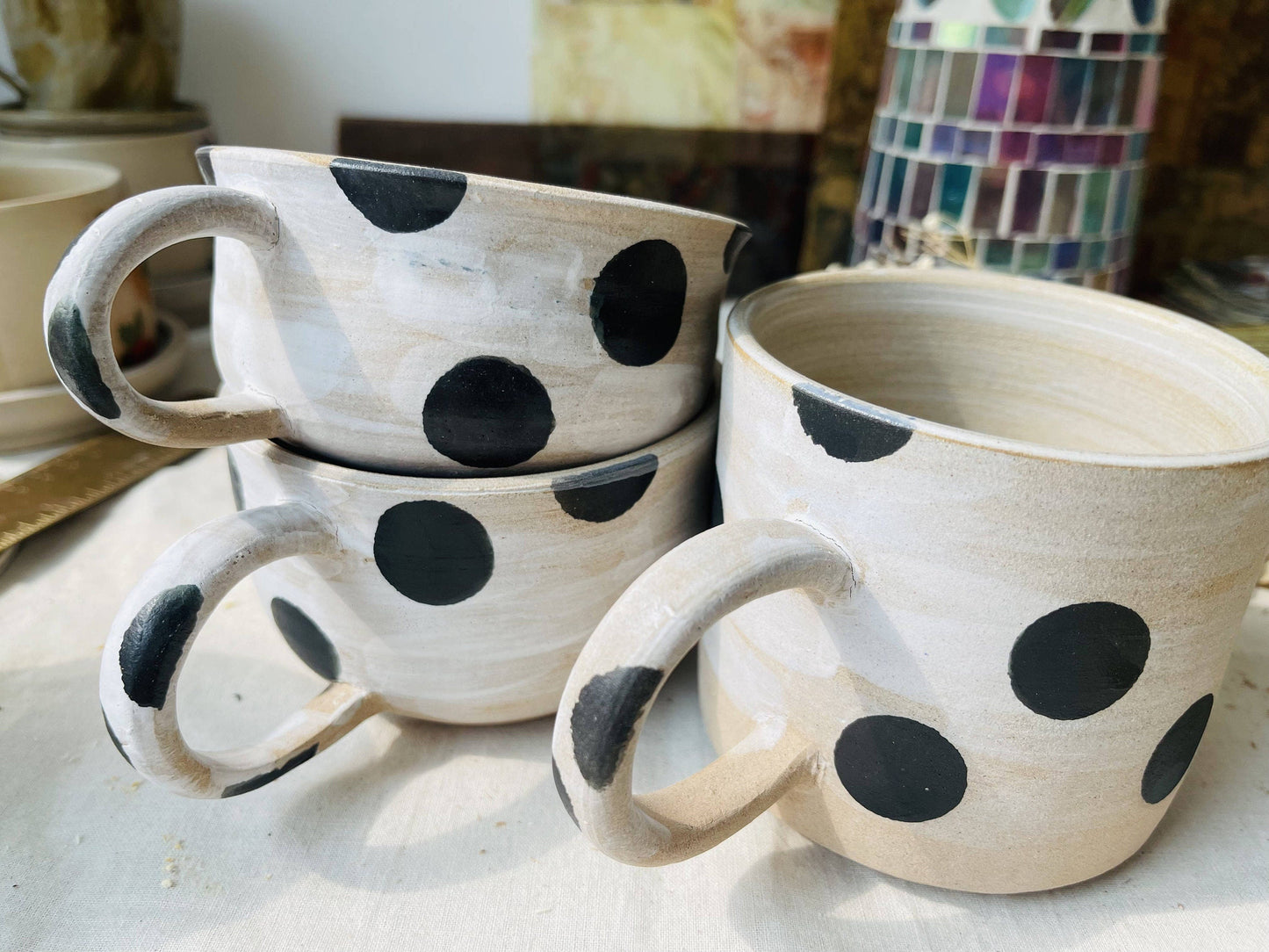 Ceramic Coffee Mug Handmade, Wave Point Personalized Pottery Mug