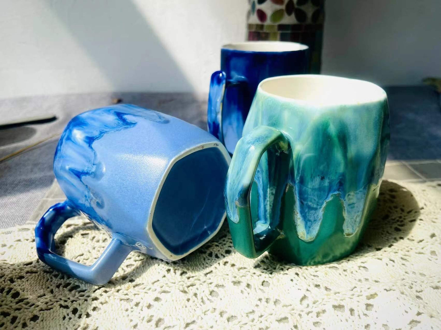 Colorful Ceramic Mug with Flowing Glaze, Brightly Colored Personalized Handmade Pottery Mug