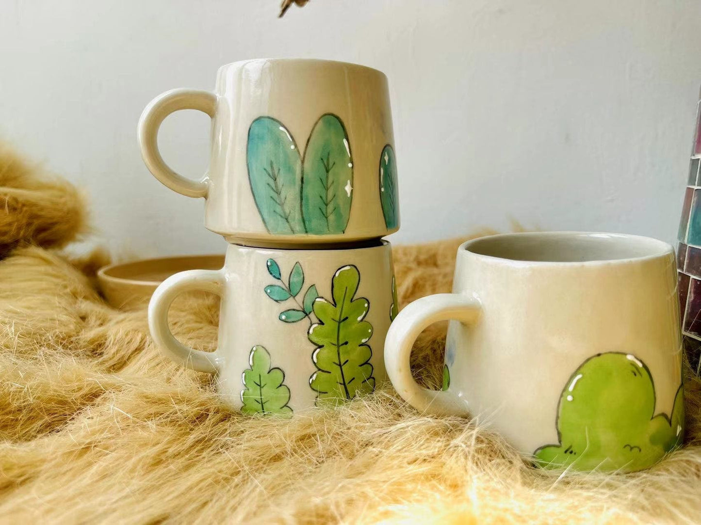 Adorable Plants Designs Hand-painted Ceramic Mug, Personalized Handmade Ceramic Cup