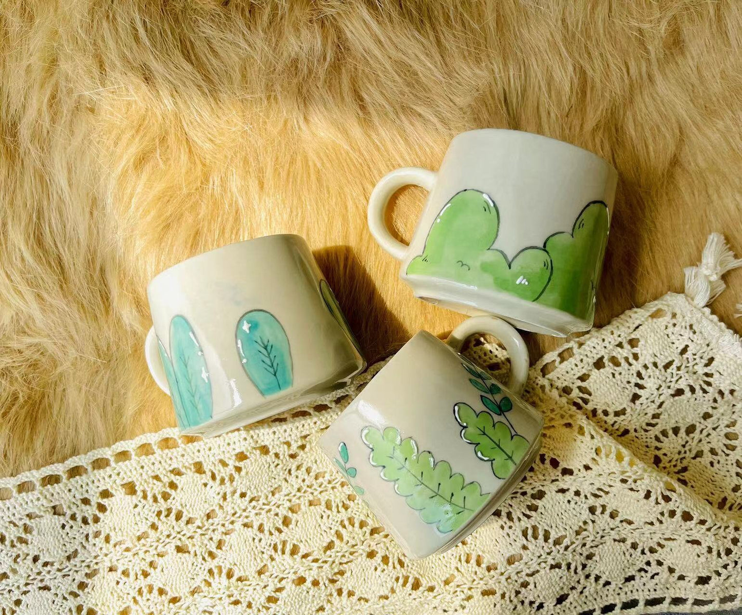 Adorable Plants Designs Hand-painted Ceramic Mug, Personalized Handmade Ceramic Cup