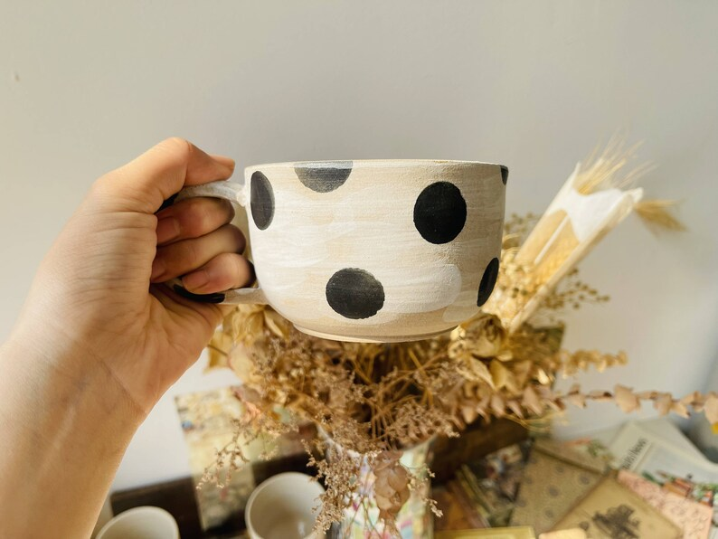 Ceramic Coffee Mug Handmade, Wave Point Personalized Pottery Mug