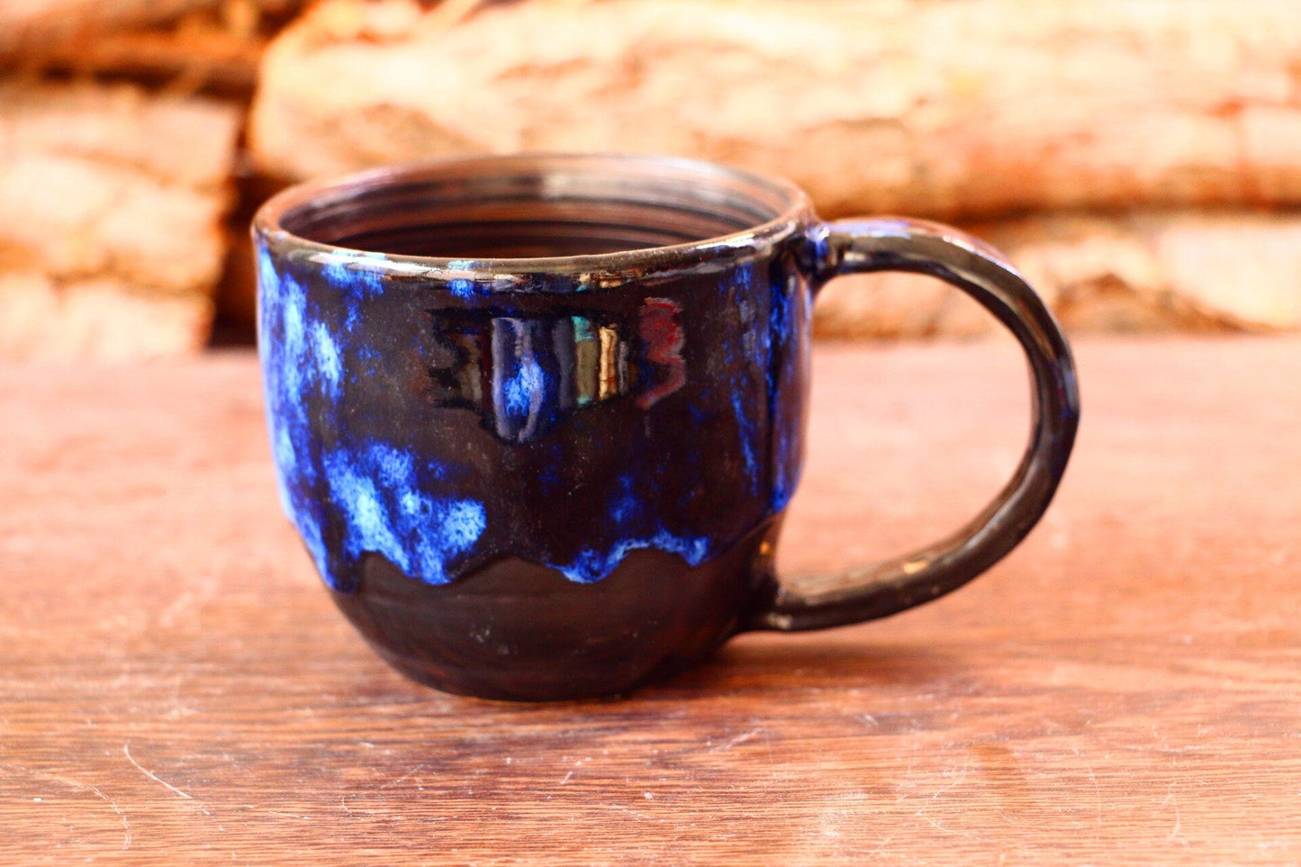 Ceramic Coffee Mug Handmade, Blue Personalized Pottery Mug