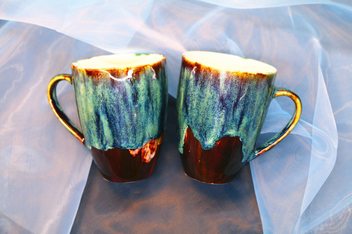 Ceramic Coffee Mug Handmade, Psychedelic Green Personalized Pottery Mug