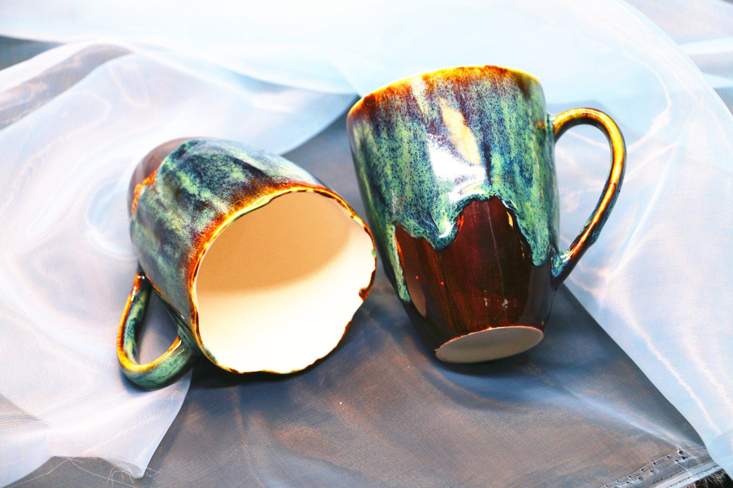 Ceramic Coffee Mug Handmade, Psychedelic Green Personalized Pottery Mug