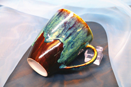Ceramic Coffee Mug Handmade, Psychedelic Green Personalized Pottery Mug