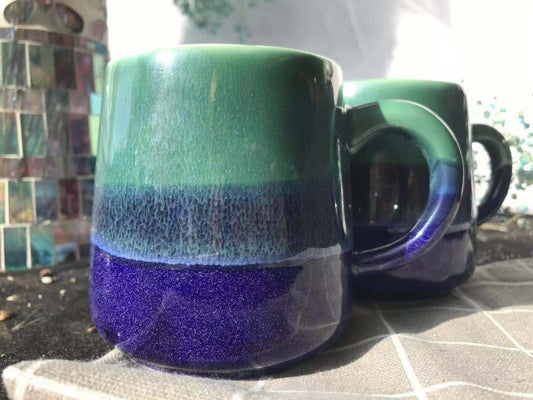 Ceramic Coffee Mug Handmade, Blue And Green Personalized Pottery Mug