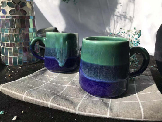 Ceramic Coffee Mug Handmade, Blue And Green Personalized Pottery Mug