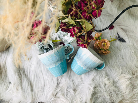 Blue Ceramic Coffee Mug Handmade, 14 Oz Personalized Pottery Mug