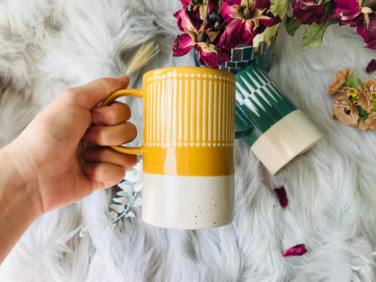 Ceramic Coffee Mug Handmade, Green And Yellow Personalized Pottery Mug