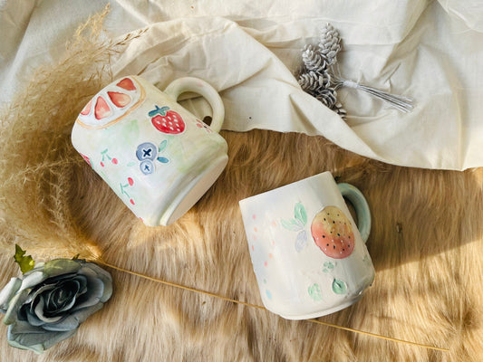 Ceramic Coffee Mug Handmade, Hand-painted Fruit Personalized Pottery Mug
