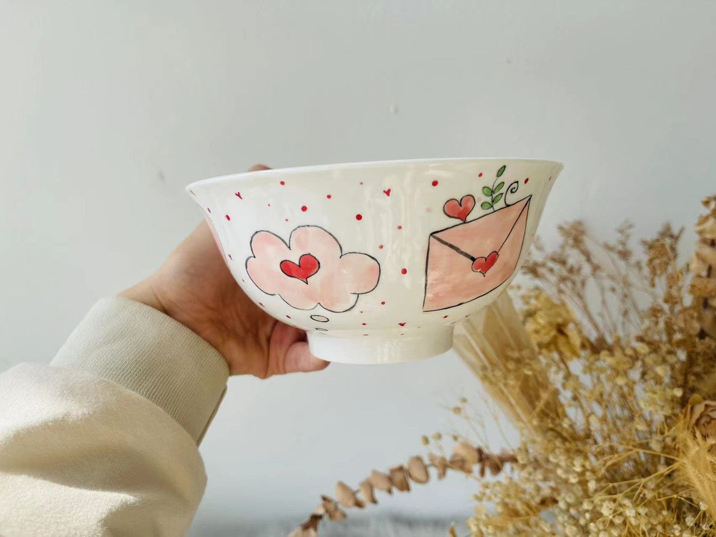 Adorable Hand-Painted Cartoon Cat Ceramic Mug and Bowl, Handmade Pottery Coffee Mug And Bowl