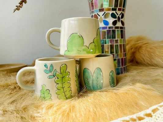 Adorable Plants Designs Hand-painted Ceramic Mug, Personalized Handmade Ceramic Cup